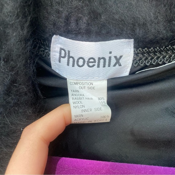 Phoenix Black Angora Rabbit Fur Open Coat Floral Embellishments - Picture 3 of 6
